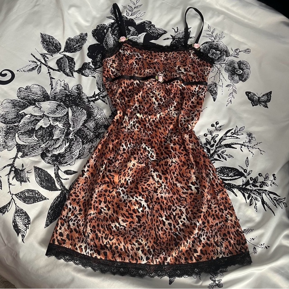 Leopard Print Lace Slip Mini Dress